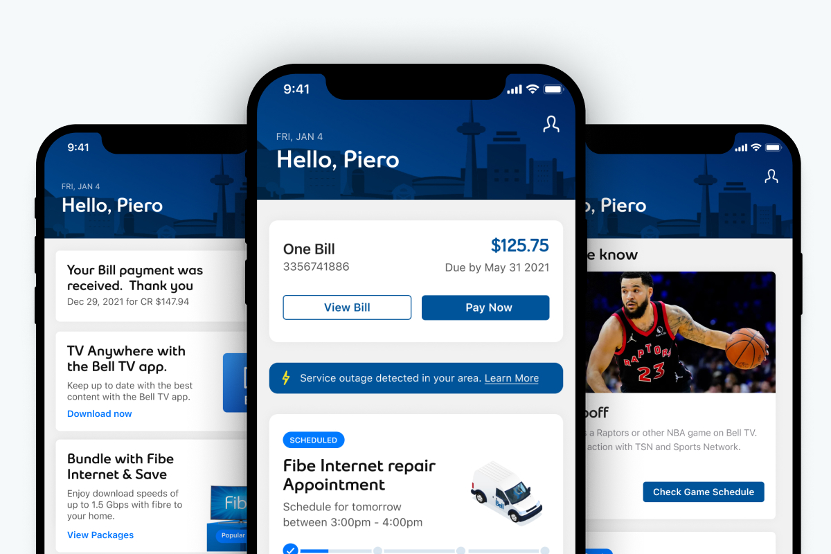 Interface du flux d'accueil personnalisé My Bell