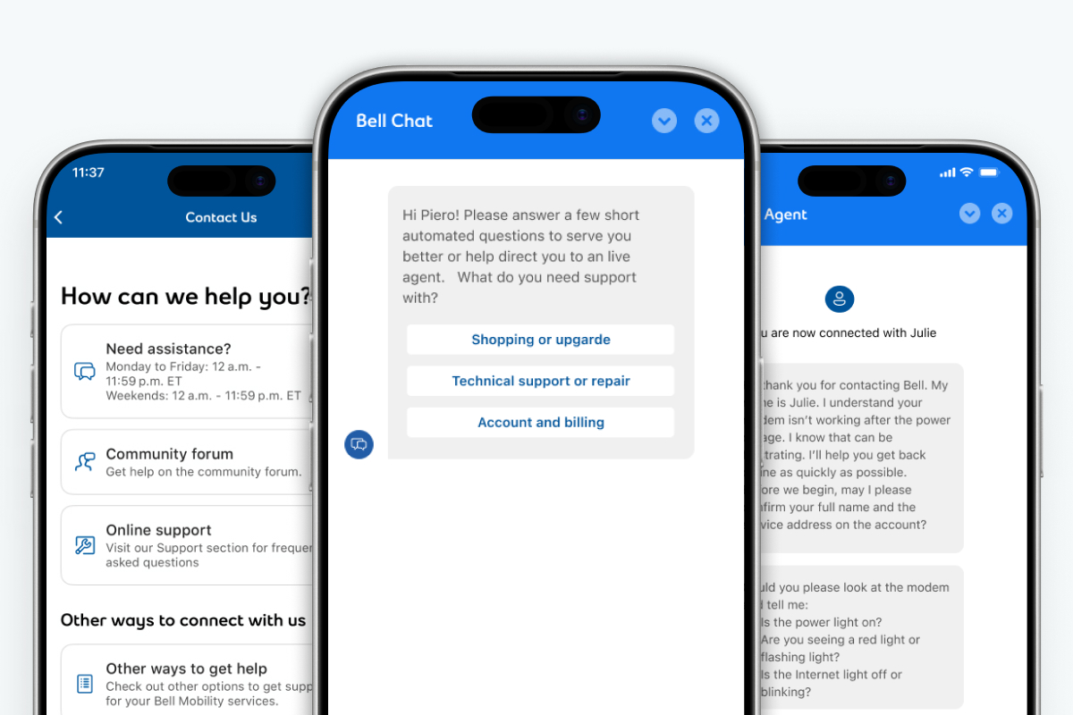 My Bell AI chatbot and virtual assistant interface